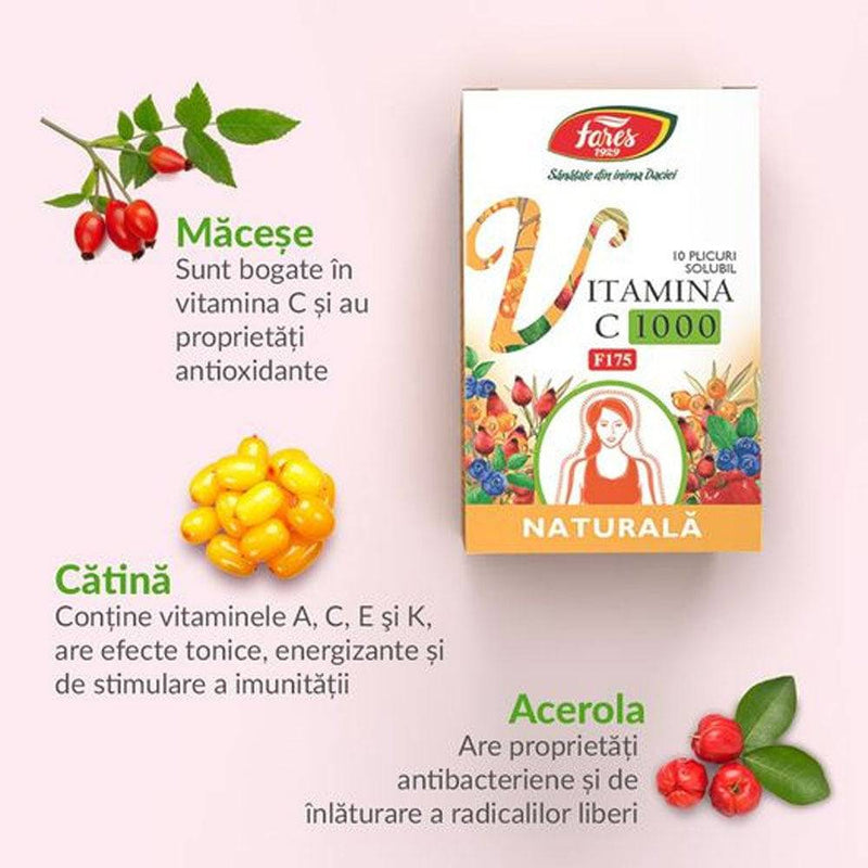Vitamina C 1000 naturala F175, 10 plicuri, Fares - Delumani - Magazin Online Romanesc 