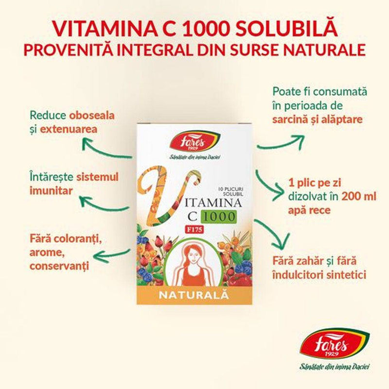 Vitamina C 1000 naturala F175, 10 plicuri, Fares - Delumani - Magazin Online Romanesc 