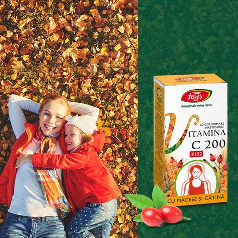 Vitamina C 200 mg cu Macese si Catina, F152, 60 comprimate masticabile, Fares - Delumani - Magazin Online Romanesc 